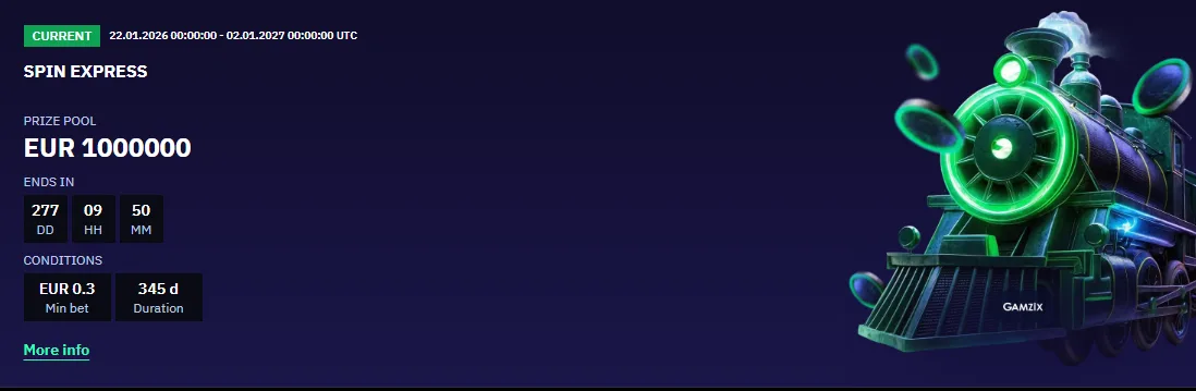 Spin Express tournament — EUR 1,000,000 prize pool